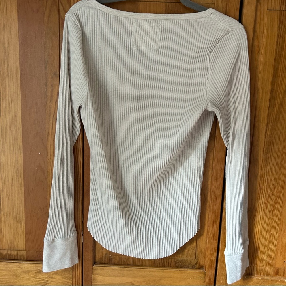 aerie Ribbed Henley Long-Sleeve Top - Light Cream - Picture 3 of 3